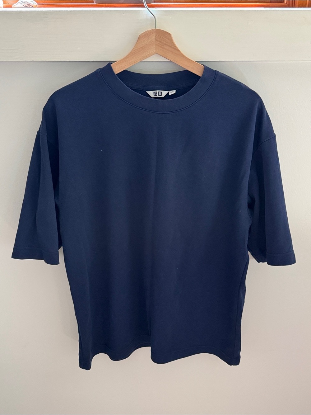 Uniqlo U AIRism Oversized Crew Neck T-Shirt Men’s Size L Navy Blue Minimalist